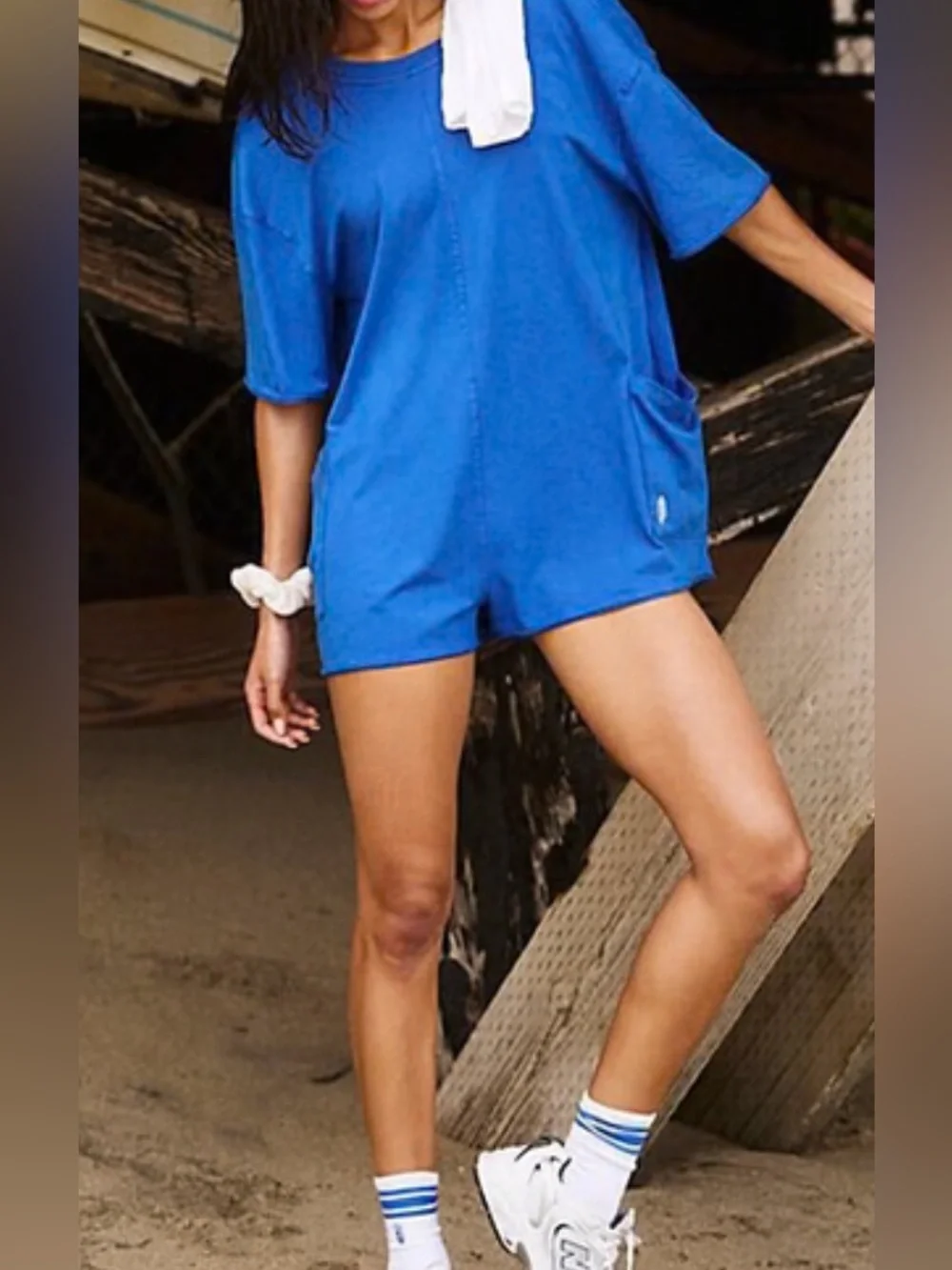 NEW Ladies M FREE PEOPLE Movement Electric Shock Blue Hot Shot Shorts Romper